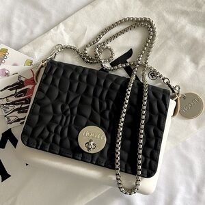 MOOST BAG Limited Edition Black Flap with Winter White Bottom & Chain Strap NWT